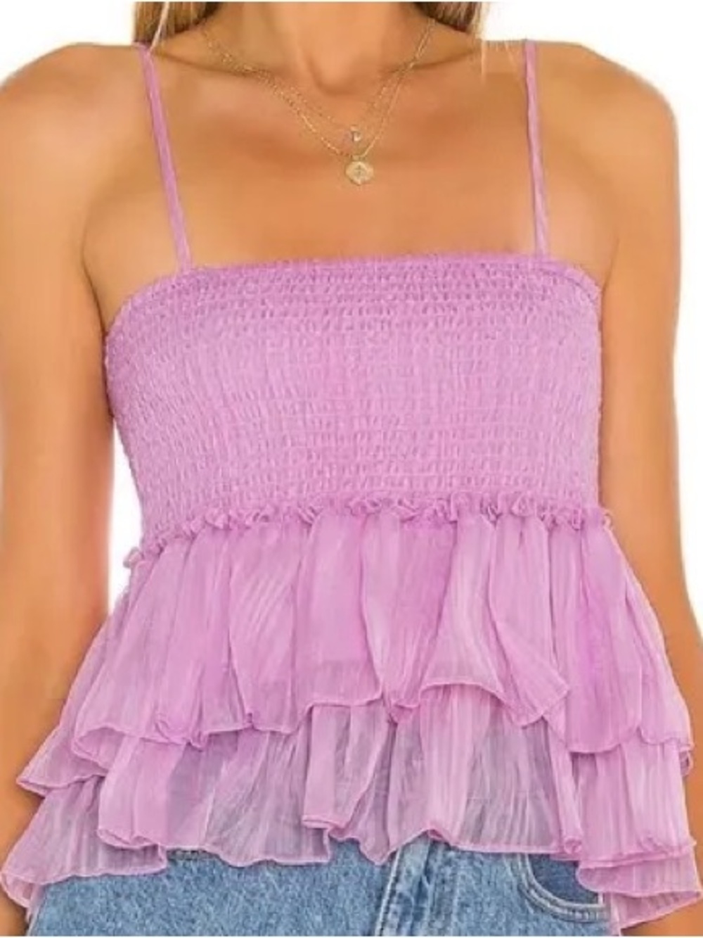 BB Dakota Smocked Ruffle Tank Top - Lavender